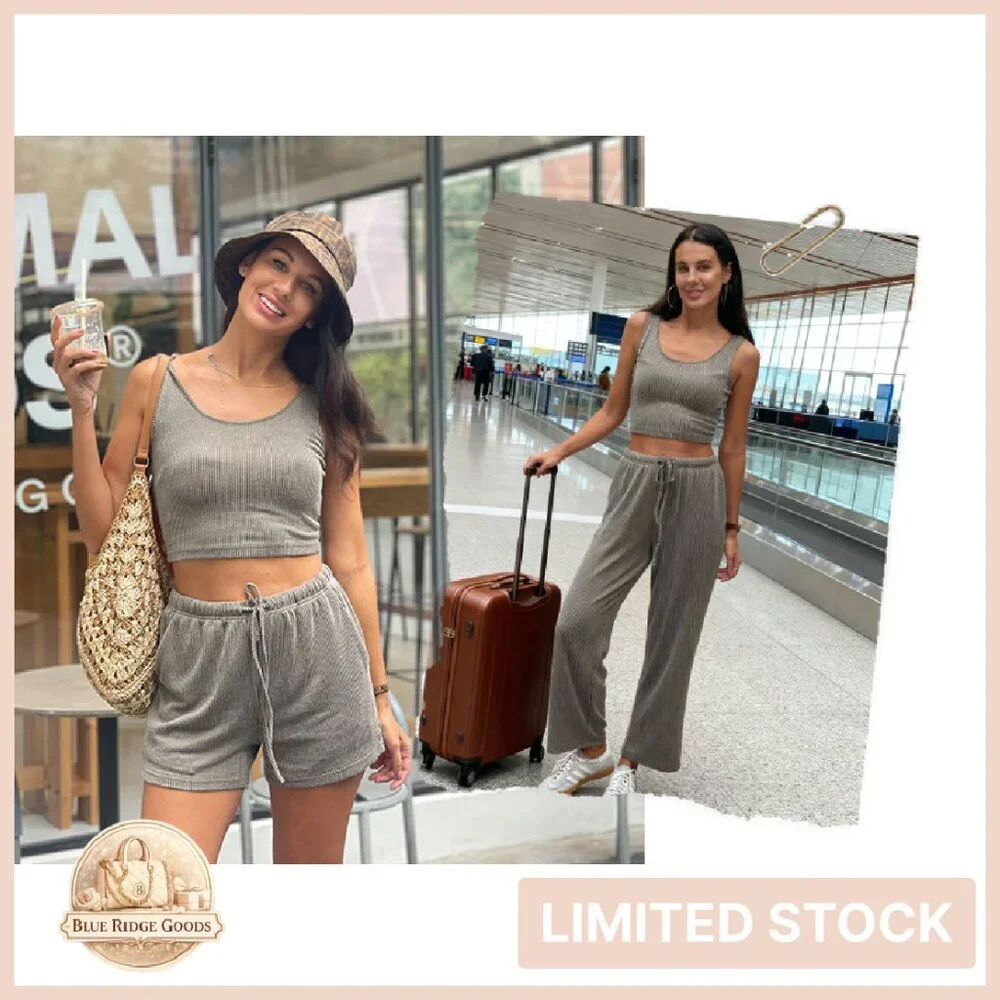 Ribbed Lounge Set Crop Top Shorts Pants Soft Pajama Y2K Chic Vacation Outfits